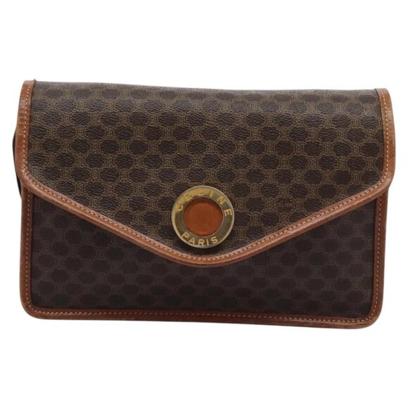 CELINE Macadam Canvas Shoulder Bag PVC Leather Brown Gold Auth - Picture 10 of 16